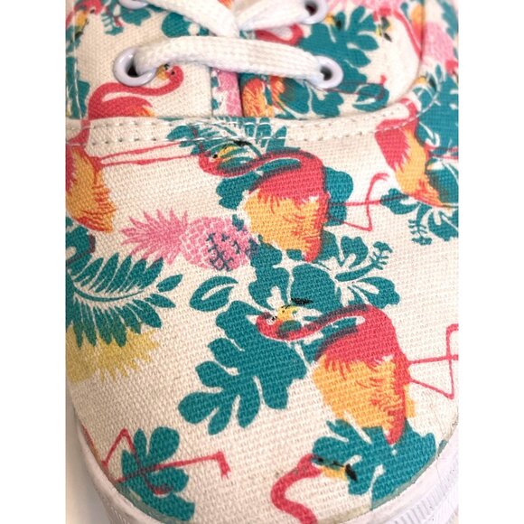 Canvas Lace-Up Sneakers Pink Flamingo Green Tropical Beach Flats Shoes Size 10 - Picture 3 of 11